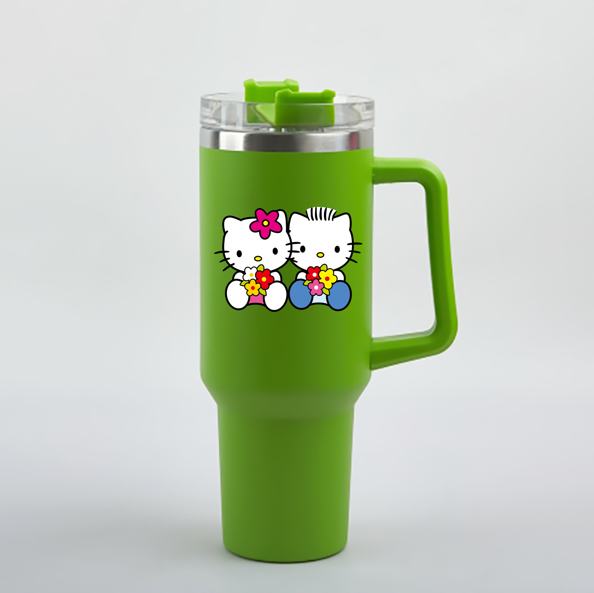 （画像用） Hello Kitty ハローキティ 1200mL車用タンブラー - クリスタルステッカー（プラスチックストロー付き）